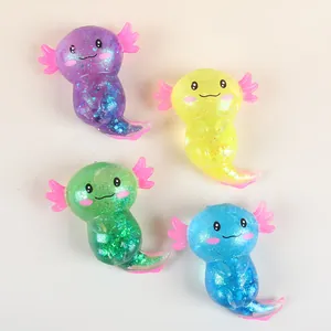 Cute Axolotl Dinosaur Squeeze Toy Translucent Glitter TPR Stress Relief Toy For Kids Adults Poo Rabbit Shaped Sensory Toy Gift