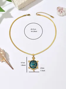 Detailed size guide for the gold plated stainless steel sea turtle pendant necklace.
