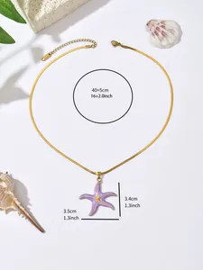 Dimensions of gold-plated stainless steel starfish pendant necklace in cm and inches.