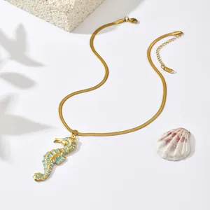 Elegant gold-plated stainless steel seahorse pendant necklace for women ocean style
