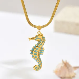 Elegant seahorse pendant gold-plated stainless steel snake chain necklace for women