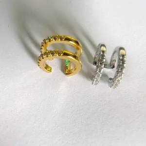 Elegant double layer copper ear cuffs with cubic zirconia in gold and silver finish