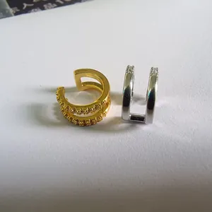 Elegant double-layered copper ear cuffs inlaid with sparkling zircons fashion jewelry