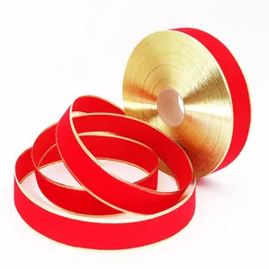 5cm red velvet ribbon with gold edges for Christmas tree decoration and gift wrapping