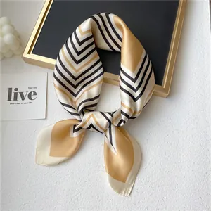 Elegant 70cm striped silk scarf for women, featuring a classic geometric pattern.