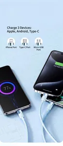 Durable 3-in-1 120W fast charging braided cable compatible with iPhone Type-C Micro