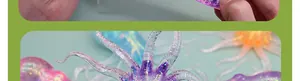 Macro detail of colorful translucent glitter octopus TPR squeeze toys for stress relief