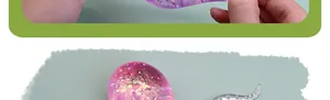 Close-up of glittery pink TPR squishy toy showing its stretchy texture and glitter inside