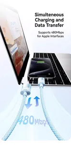 Blue braided fast charging data cable supporting 480Mbps data sync speed