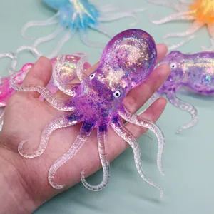 Simulation Colorful Octopus Squeeze Toy TPR Maltose Stress Relief Sensory Toy With Glitters For Kids Adults Gift