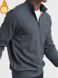 Men's grey fleece-lined quarter-zip sweatshirt with textured knit fabric detail.