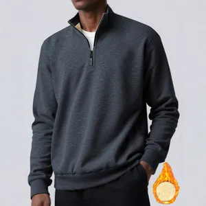 Men's Casual 1/4 Zip Stand Collar Sweatshirt Fleece Lined Thermal Long Sleeve Ribbed Cuffs Solid Color Winter Top