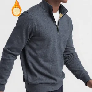 Men's grey quarter-zip fleece pullover sweater with warm sherpa lining