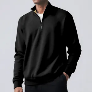 Men's solid black fleece-lined half-zip sweatshirt with a high neck design for winter