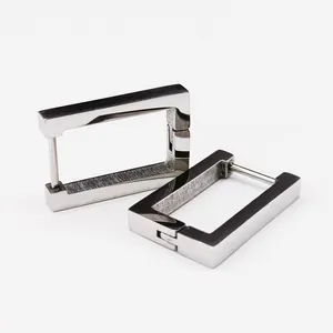 Minimalist silver rectangular titanium steel hoop earrings for women and men.