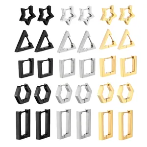 316 Stainless Steel Geometric Huggie Hoop Earring For Women Men Single Piece Gold Silver Black Heart Star Punk Jewelry
