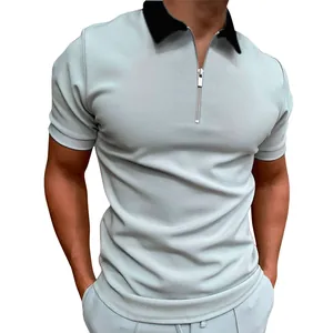 Stylish men's slim fit short sleeve polo shirt featuring a modern zipper collar design