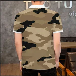 Casual men's short sleeve polo shirt with classic 3D camouflage print design back view