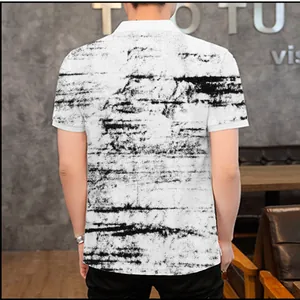 Men's summer 3D printed polo shirt featuring a distressed abstract pattern back view