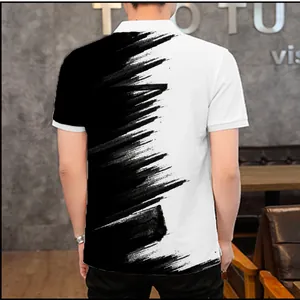 Back view of men's casual T-shirt featuring a black and white artistic brush 3D print