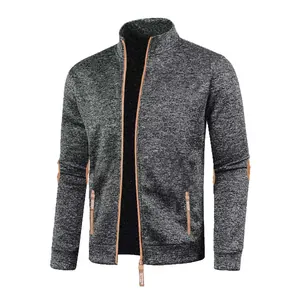 Veste en tricot pour hommes à fermeture éclair avec coudières et doublure en polaire