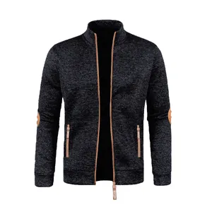 Veste en maille zippée pour homme avec coudières contrastées en gris anthracite chiné