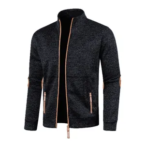 Veste élégante en maille gris foncé pour hommes avec bordures contrastées et coudières