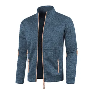 Veste en maille chinée bleue pour homme avec fermeture éclair et coudières