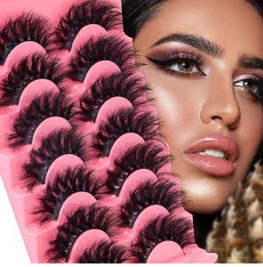 Close-up of 7 pairs thick dramatic false eyelashes with D curl for stage makeup look