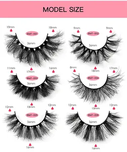 Detail view showing specific measurements for various thick D-curl false eyelashes