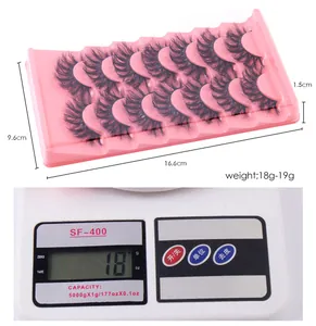 Detailed dimensions and 18g weight measurement of 7-pair thick D-curl false eyelashes