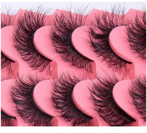 Macro detail of 7 pairs thick D-curl dramatic false eyelashes for stage makeup
