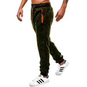 Pantalon de jogging olive chiné pour homme avec cordon de serrage et poche zippée orange