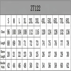 Detail view of the men's polo shirt size chart with measurements from size S to 8XL
