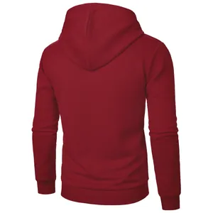 Back view of a premium wine red men's hoodie featuring detailed jacquard texture.