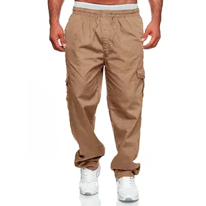 Pantaloni cargo da uomo larghi con multitasche e gamba dritta in kaki per outdoor