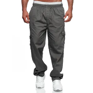 Pantaloni Cargo da Uomo Multi Tasca Outdoor Casual Relaxed Fit Misto Cotone Pantaloni Tattici Tinta Unita Coulisse Vita Elastica