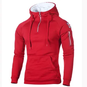 Sweat à Capuche Décontracté Doublé en Polaire pour Hommes Avec Écusson Union Jack Poche sur Manche Col Zippé Sweat Chaud avec Poche Kangourou