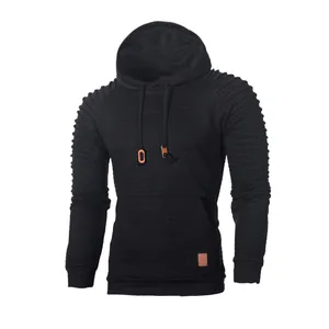 Professional men's black jacquard hoodie featuring pleated sleeves and a drawstring hood