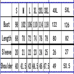 Size chart for men's printed T-shirt showing chest, length, sleeve and shoulder