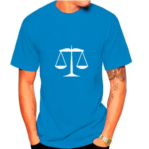 Classic short sleeve blue cotton t-shirt for men featuring white Libra scales graphic print