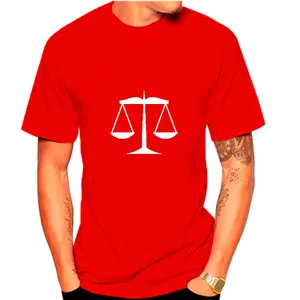 Men's stylish red short-sleeved T-shirt featuring a white balance scale print design