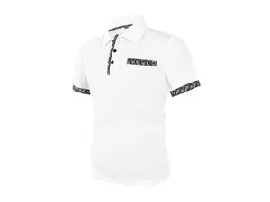 Vue détaillée du polo pour homme en mesh de soie glacée blanche avec du cachemire
