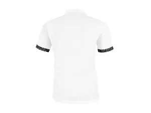 Vue arrière détaillée du polo blanc en soie glacée à mailles avec revers paisley