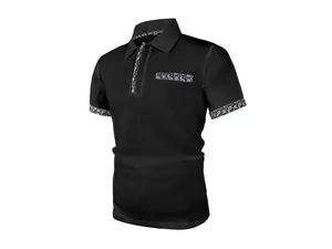 Polo haut de gamme en soie glacée à mailles noires avec détails à motifs cachemire