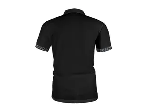 Vue arrière du polo noir en maille de soie glacée avec poignets à motif paisley