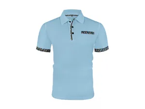 Polo bleu clair en soie glacée pour hommes avec finitions à motif paisley