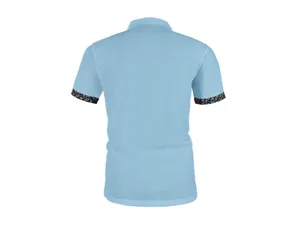 Vue arrière d'un polo en mesh bleu clair pour homme avec poignets à motif cachemire.