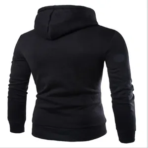 Back view of a men's slim fit black hooded sweatshirt with high quality fleece fabric