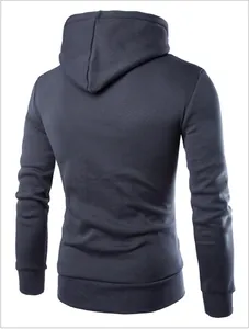 Detailed back view of a men's slim fit charcoal grey brushed fleece hooded sweatshirt